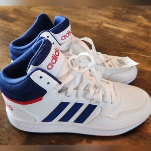 Adidas White and Blue High-Top Sneakers